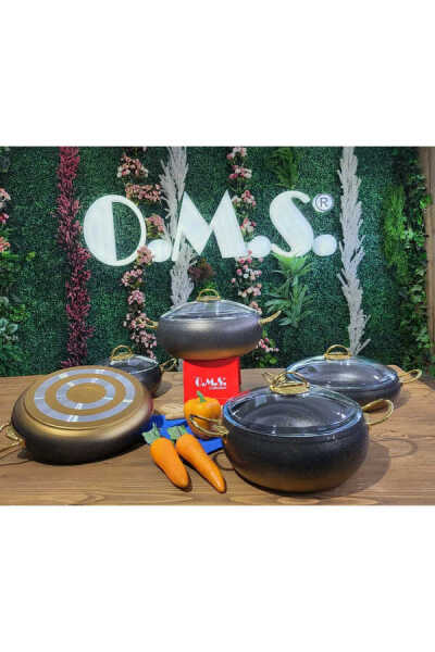 OMS Collection KURE - 3024 - 9 Parça - Bio Granit - Pfoa ve Ptfe Free - Tencere, Tava, Çeyiz Seti - 5