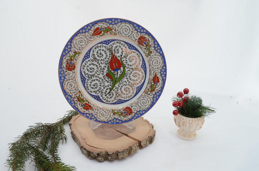 porselen servis tabağı kırmızı lale - 1