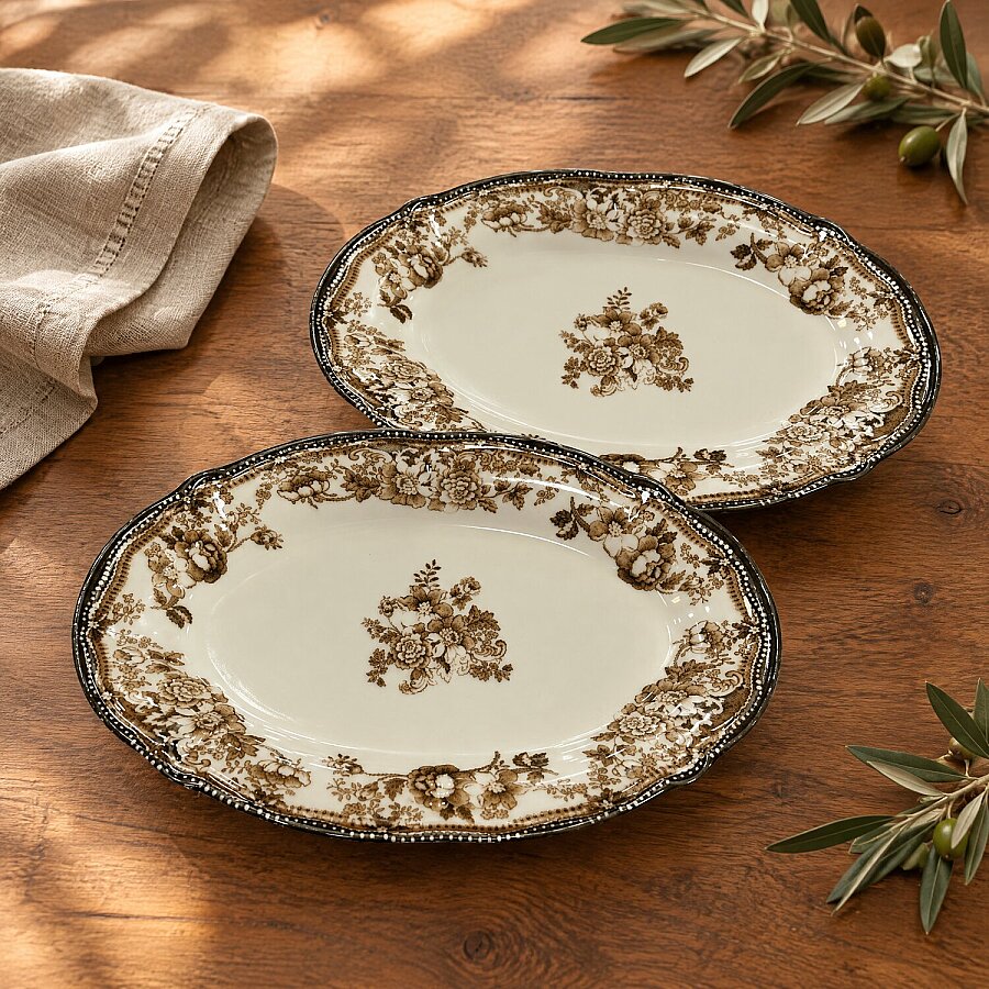Porser 2'li Kayık Servis Tabağı 26 cm Kahve - 2