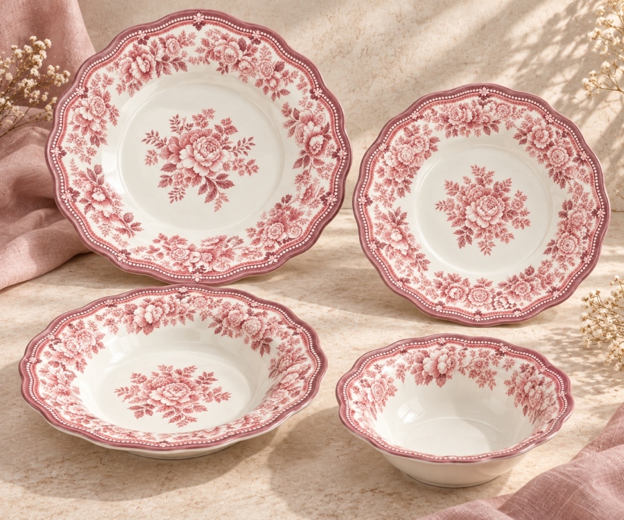 Porser Porselen Pembe 24 Parça 6 Kişilik Yemek Takımı - 2