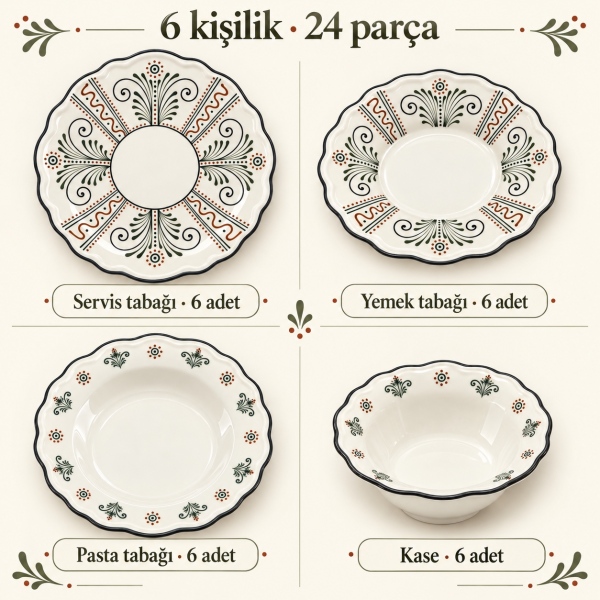 Porser Porselen Yeşil 24 Parça 6 Kişilik Yemek Takımı - 4