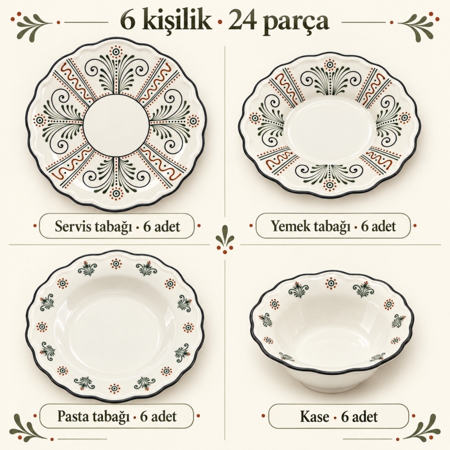 Porser Porselen Yeşil 24 Parça 6 Kişilik Yemek Takımı - 4