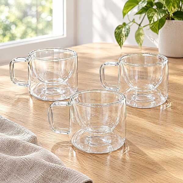 Zbern Çift Cidarlı Kulplu Bardak 200 ml 3'lü