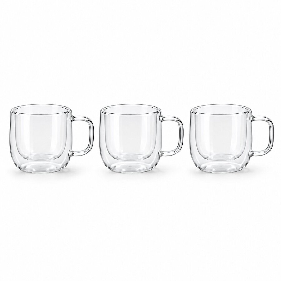 Zbern Çift Cidarlı Kulplu Bardak 250 ml 3'lü Basık Model - 2