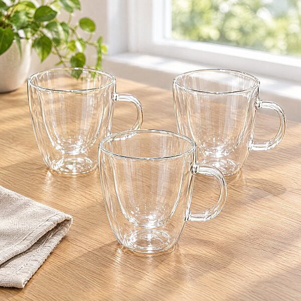 Zbern Çift Cidarlı Kulplu Bardak 250 ml 3'lü