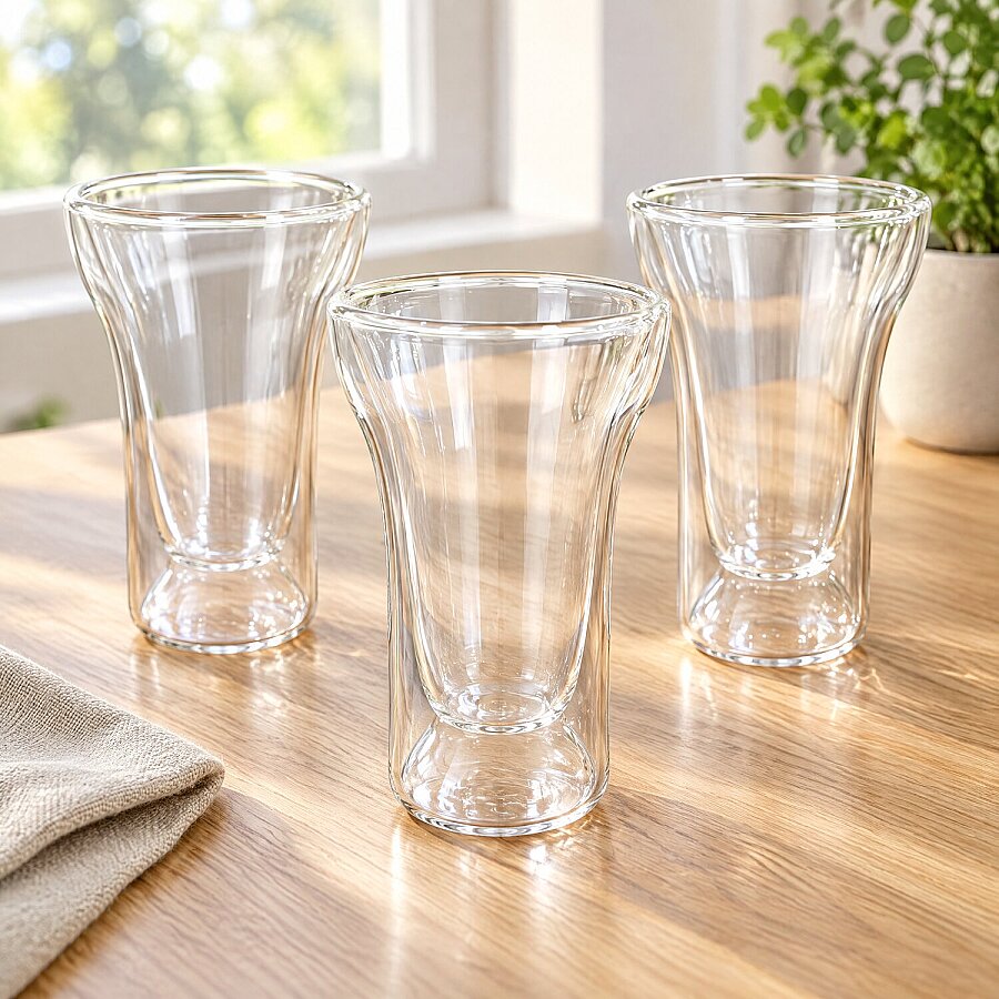 Zbern Çift Cidarlı Kulpsuz Bardak 350 ml 3'lü - 1